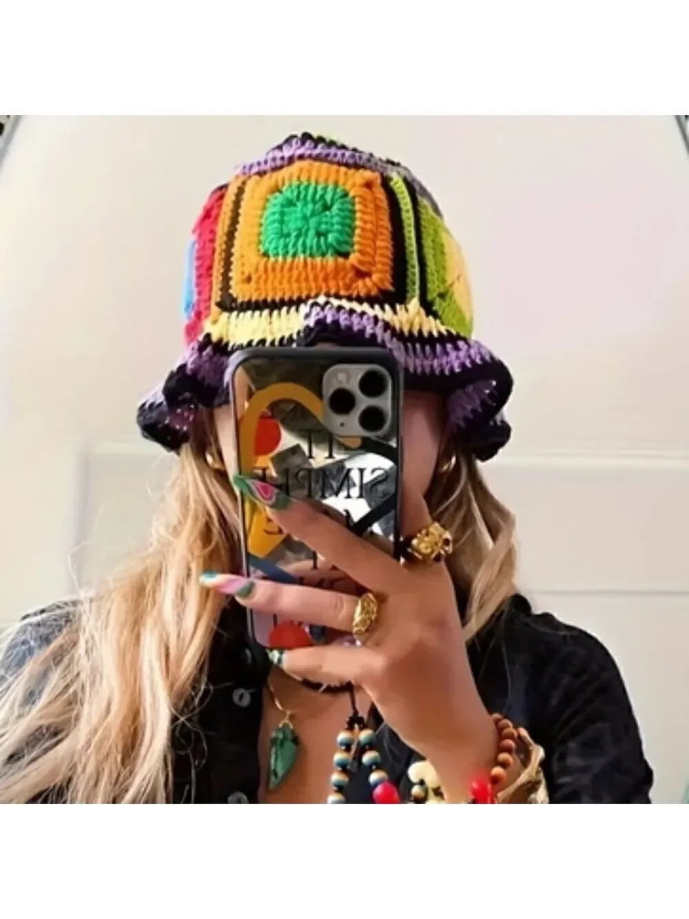 Unisex Crochet Bucket Hat Plaid Sun Hat Handmade